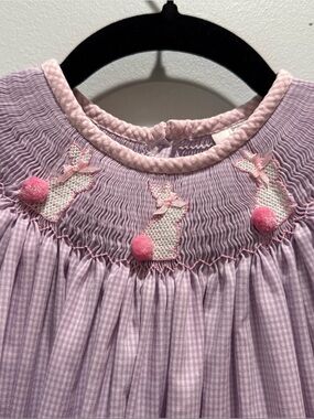 Stellybelly Hand Smocked Bunny Dress Lavender Pink Gingham Size 5 Easter